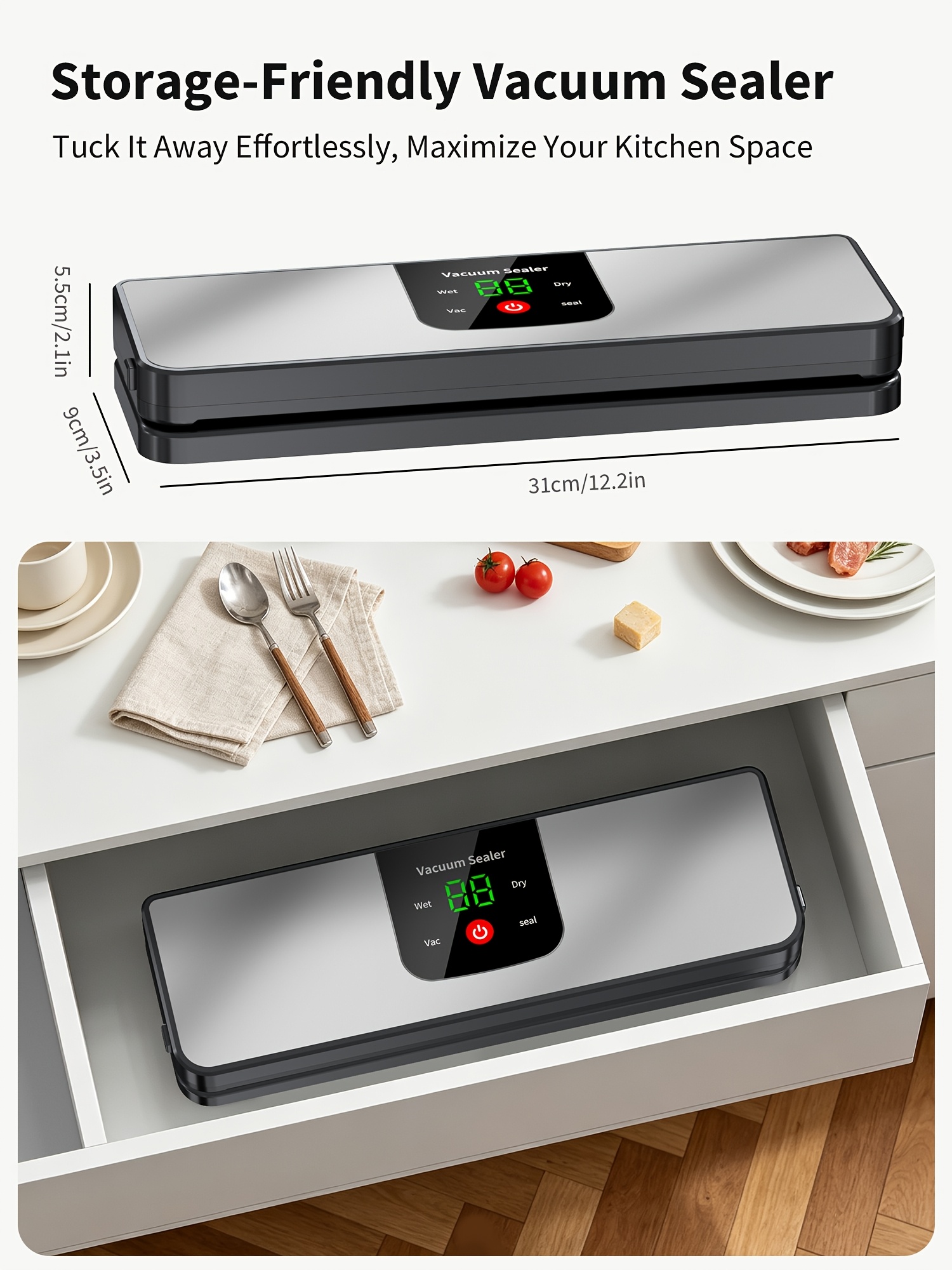 Vacuum Sealer Machine, Fully Automatic Rechargeable Food Vacuum Sealer With 2000mAh Battery And 10 Vacuum Bags, Cordless Dry & Moist Food Sealer For Home Kitchen, Meal Prep, Camping And Picnics