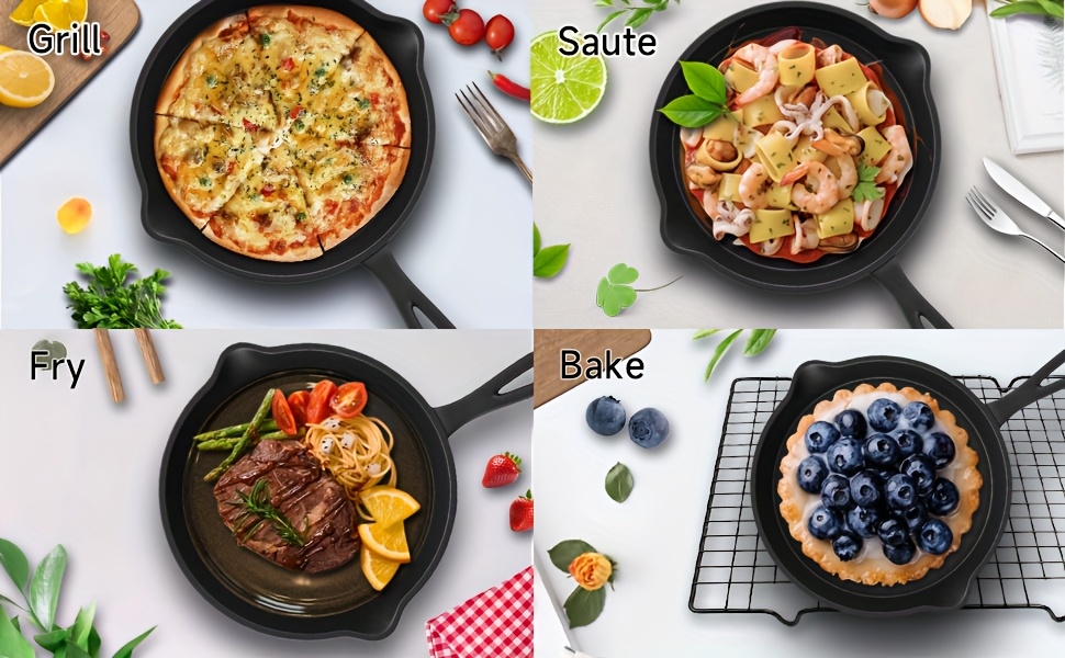 Premium 3pcs Cast Iron Skillet Set - Non-Stick Skillet with Drip Spout, Perfect for Holiday Cooking, RV Use, And Campfire Meals