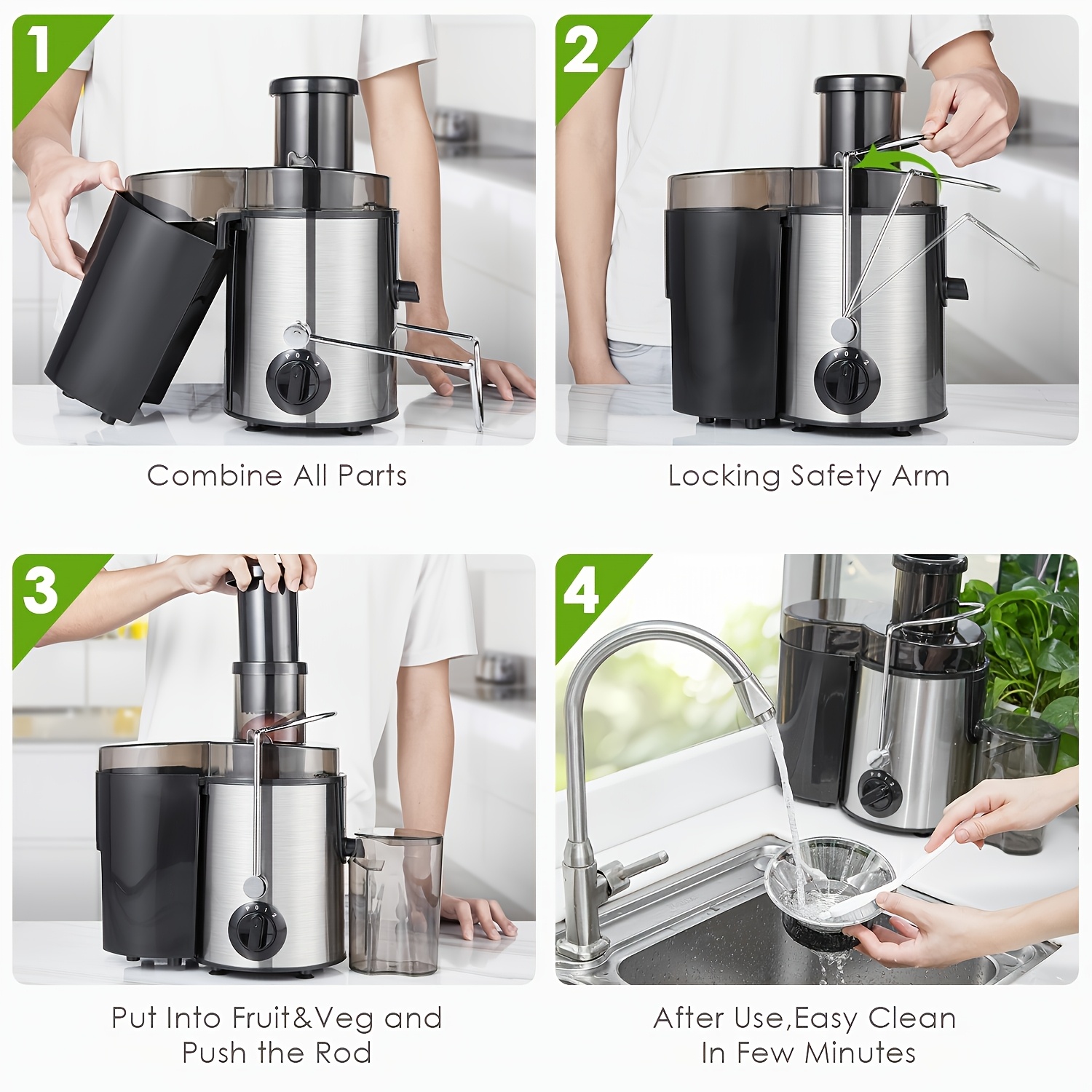Multi-function Juicer, Juice Extractor, Blender, Food Processor, 3-inch Wide Mouth Juicer Extractor for Vegetables and Fruits, 3-Speed Settings, Easy to Clean, Convenient Installation, One-Touch Operation, Multi-purpose with Detachable Parts