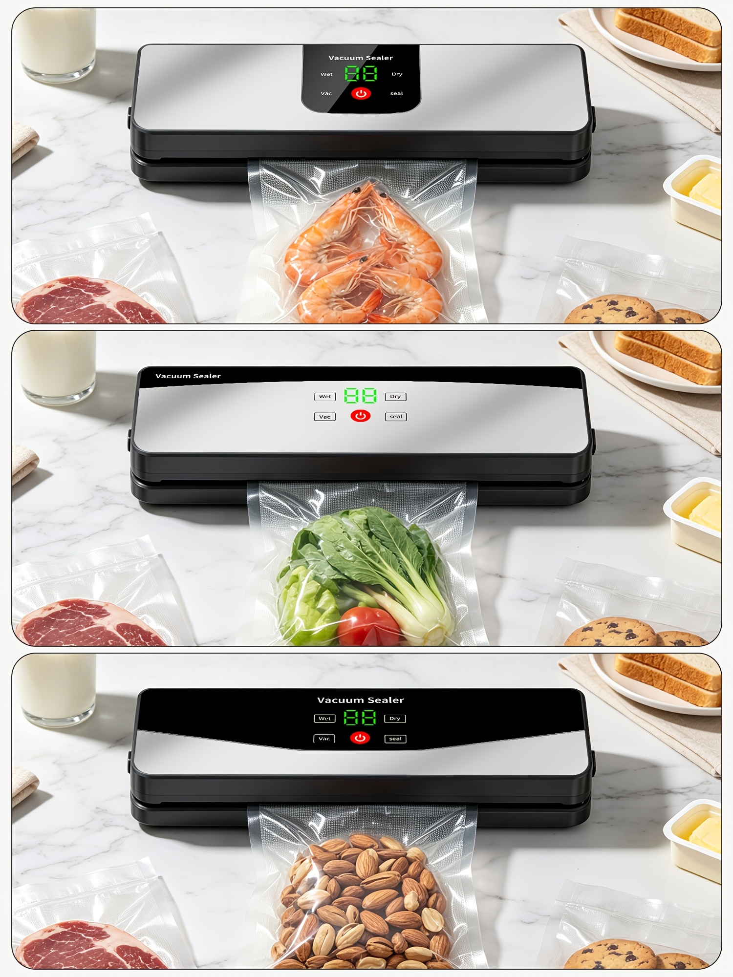 Vacuum Sealer Machine, Fully Automatic Rechargeable Food Vacuum Sealer With 2000mAh Battery And 10 Vacuum Bags, Cordless Dry & Moist Food Sealer For Home Kitchen, Meal Prep, Camping And Picnics