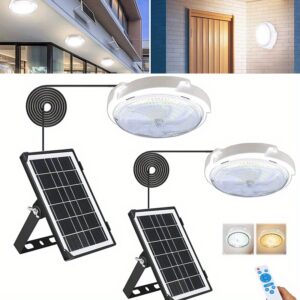 2pcs 54 LED Solar Ceiling Light, Solar Light Indoor Outdoor Waterproof with Remote Control & Auto On/Off, for Porch Garage Barn Balcony