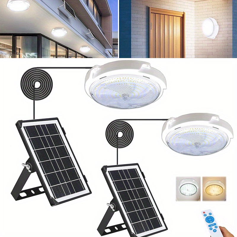 2pcs 54 LED Solar Ceiling Light, Solar Light Indoor Outdoor Waterproof with Remote Control & Auto On/Off, for Porch Garage Barn Balcony